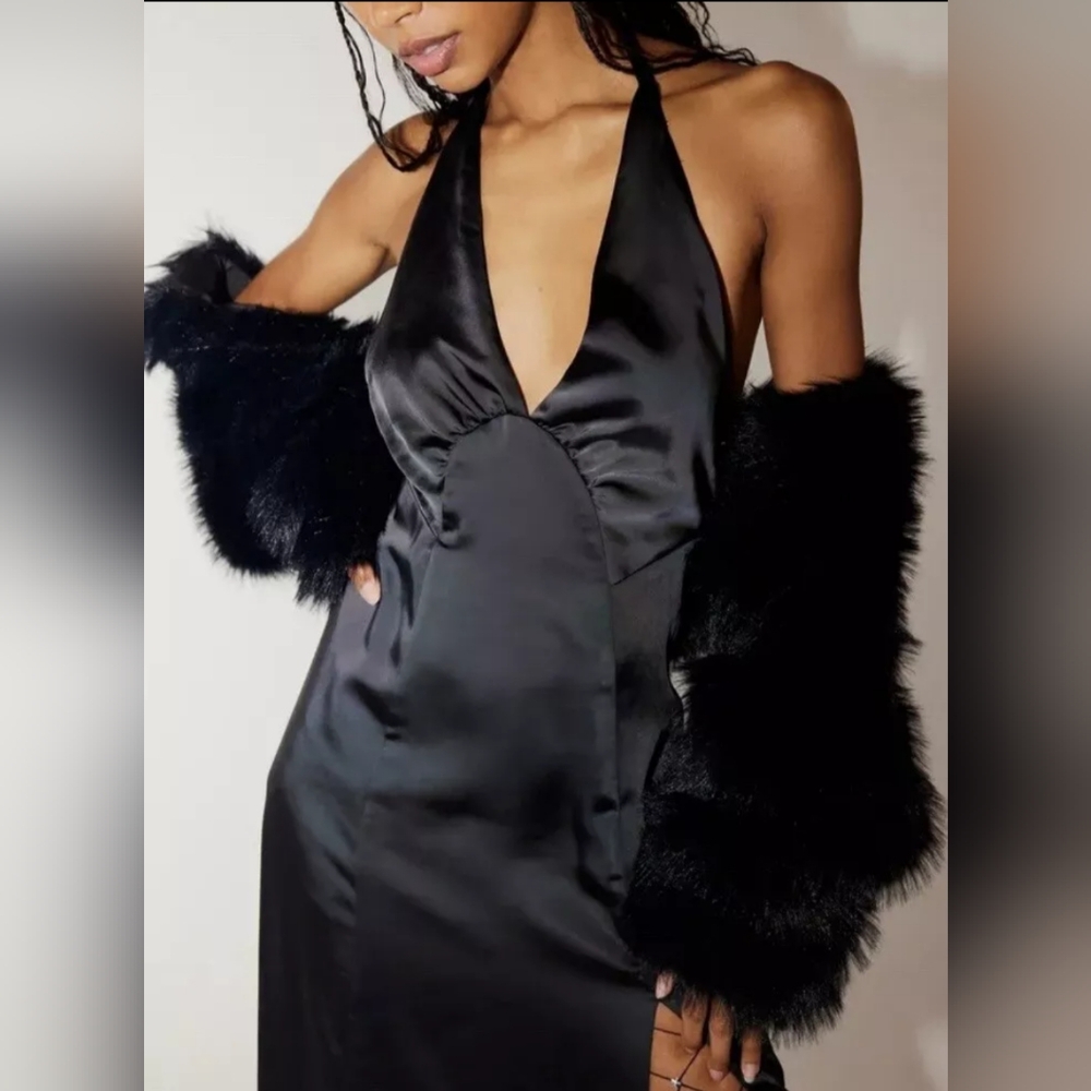 NWT Free People Black Satin Midi Dress Size Small - Picture 3 of 6